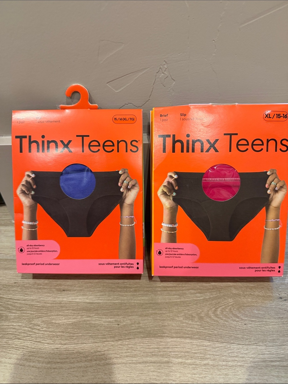 Thinx Teens All-Day Brief Hot Pink and Violet LOT of 2 Size 15-16 XL teen size